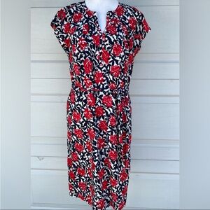 Women's Talbots red floral dress tie waist size 8